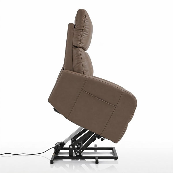 English Elm Power Lift Recliner Chair for Seniors PU Faux Leather with Remote and Side Pocket Brown W1028P547807