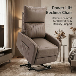 English Elm Power Lift Recliner Chair for Seniors PU Faux Leather with Remote and Side Pocket Brown W1028P547807