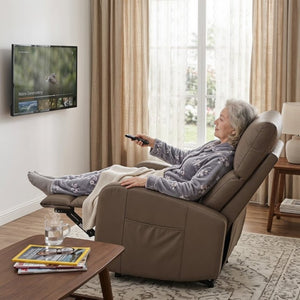 English Elm Power Lift Recliner Chair for Seniors PU Faux Leather with Remote and Side Pocket Brown W1028P547807