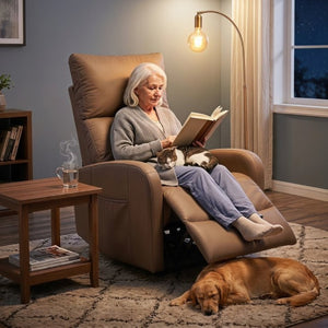 English Elm Power Lift Recliner Chair for Seniors PU Faux Leather with Remote and Side Pocket Brown W1028P547807