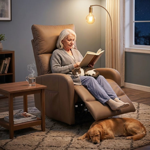 English Elm Power Lift Recliner Chair for Seniors PU Faux Leather with Remote and Side Pocket Brown W1028P547807