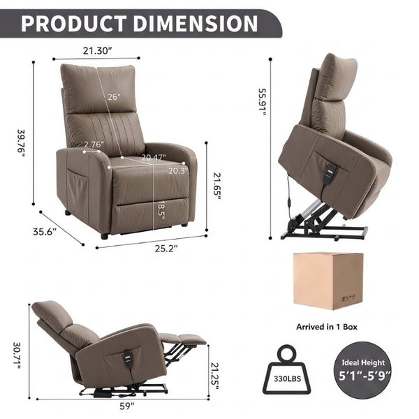 English Elm Power Lift Recliner Chair for Seniors PU Faux Leather with Remote and Side Pocket Brown W1028P547807