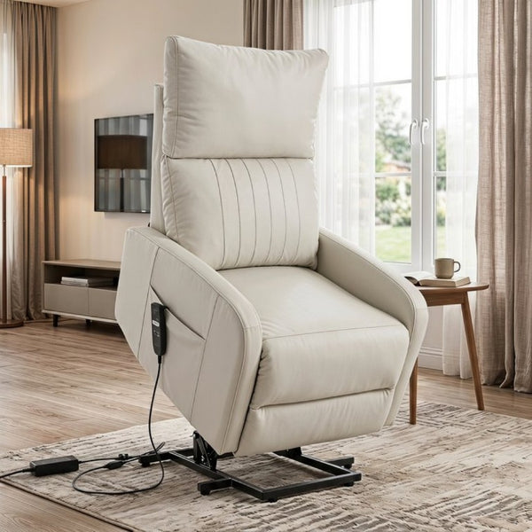 English Elm Power Lift Recliner Chair for Seniors PU Faux Leather with Remote and Side Pocket Light Gray W1028P547810