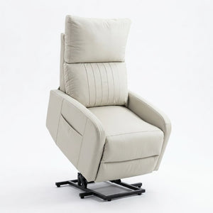 English Elm Power Lift Recliner Chair for Seniors PU Faux Leather with Remote and Side Pocket Light Gray W1028P547810