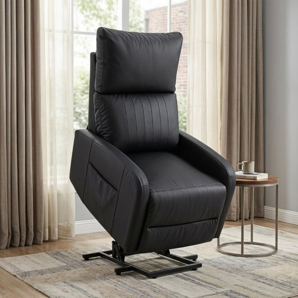 English Elm Power Lift Recliner Chair for Seniors PU Faux Leather with Remote and Side Pocket Black W1028P547812