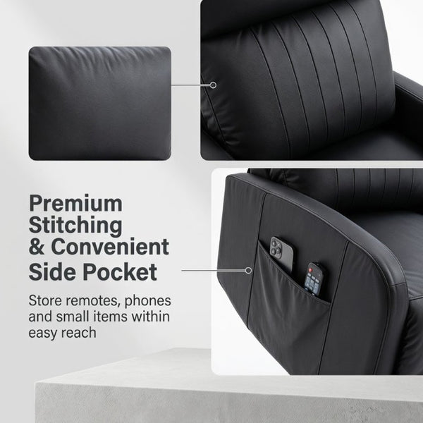 English Elm Power Lift Recliner Chair for Seniors PU Faux Leather with Remote and Side Pocket Black W1028P547812