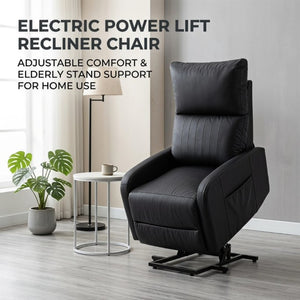 English Elm Power Lift Recliner Chair for Seniors PU Faux Leather with Remote and Side Pocket Black W1028P547812
