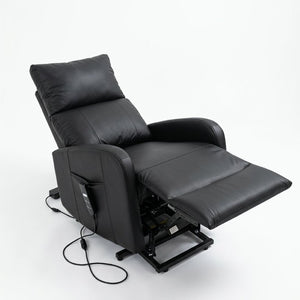 English Elm Power Lift Recliner Chair for Seniors PU Faux Leather with Remote and Side Pocket Black W1028P547812