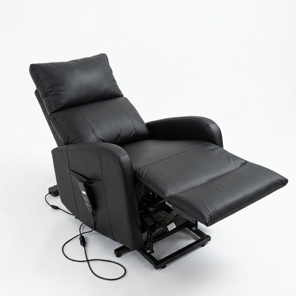 English Elm Power Lift Recliner Chair for Seniors PU Faux Leather with Remote and Side Pocket Black W1028P547812