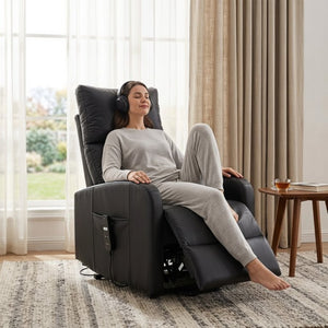 English Elm Power Lift Recliner Chair for Seniors PU Faux Leather with Remote and Side Pocket Black W1028P547812