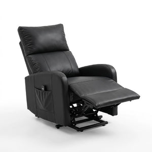 English Elm Power Lift Recliner Chair for Seniors PU Faux Leather with Remote and Side Pocket Black W1028P547812