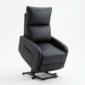 English Elm Power Lift Recliner Chair for Seniors PU Faux Leather with Remote and Side Pocket Black W1028P547812