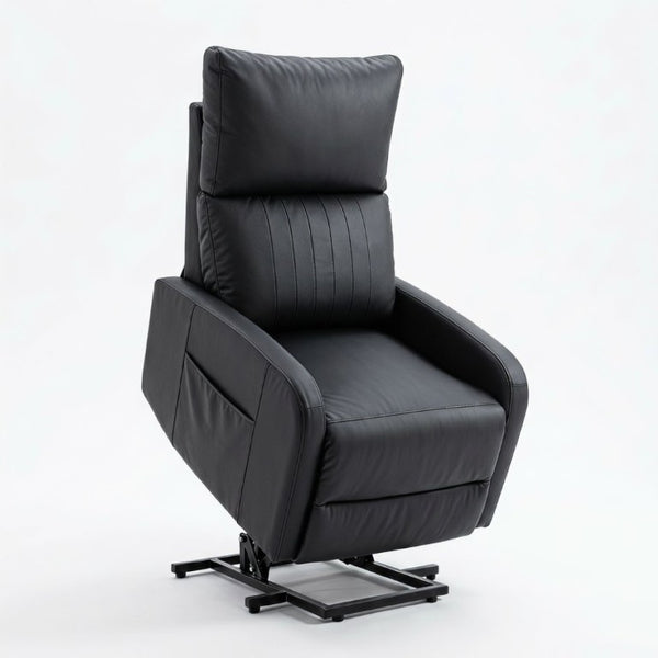 English Elm Power Lift Recliner Chair for Seniors PU Faux Leather with Remote and Side Pocket Black W1028P547812