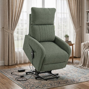 English Elm Power Lift Recliner Chair with Velvet Cushioning and Remote for Senior Living Room Dark Green W1028P551364