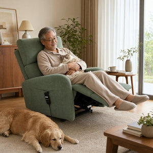 English Elm Power Lift Recliner Chair with Velvet Cushioning and Remote for Senior Living Room Dark Green W1028P551364