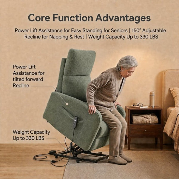 English Elm Power Lift Recliner Chair with Velvet Cushioning and Remote for Senior Living Room Dark Green W1028P551364