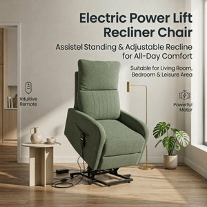 English Elm Power Lift Recliner Chair with Velvet Cushioning and Remote for Senior Living Room Dark Green W1028P551364