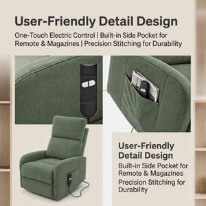 English Elm Power Lift Recliner Chair with Velvet Cushioning and Remote for Senior Living Room Dark Green W1028P551364