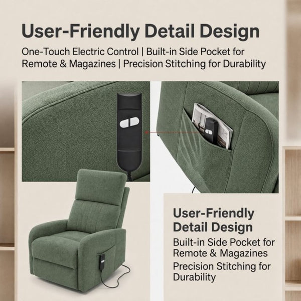 English Elm Power Lift Recliner Chair with Velvet Cushioning and Remote for Senior Living Room Dark Green W1028P551364