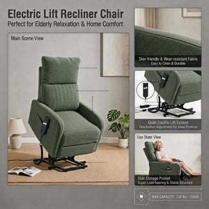 English Elm Power Lift Recliner Chair with Velvet Cushioning and Remote for Senior Living Room Dark Green W1028P551364