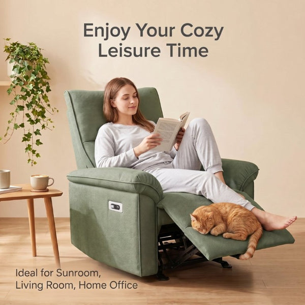 English Elm Wall Hugger Power Recliner Velvet Armchair with USB Charging for Small Spaces W1028S00064