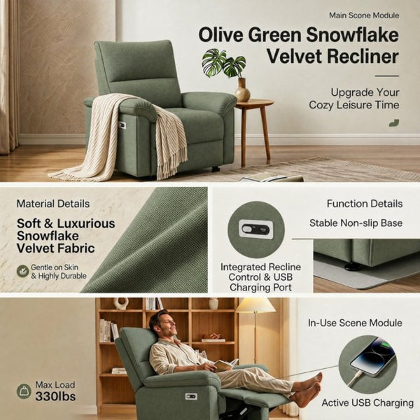 English Elm Wall Hugger Power Recliner Velvet Armchair with USB Charging for Small Spaces W1028S00064