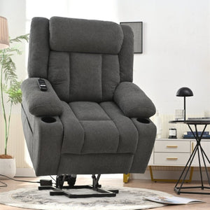 English Elm Power Lift Recliner Velvet Chair with Extended Footrest and Remote for Living Room Dark Gray W1028S00065