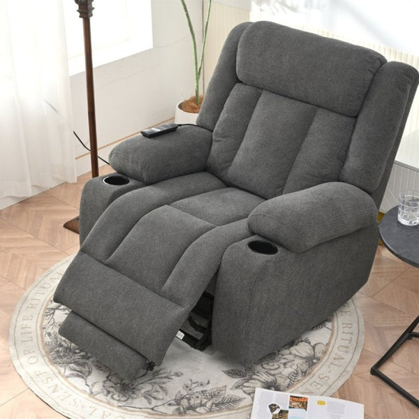 English Elm Power Lift Recliner Velvet Chair with Extended Footrest and Remote for Living Room Dark Gray W1028S00065