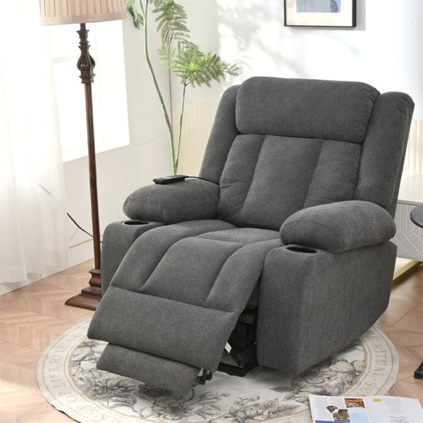 English Elm Power Lift Recliner Velvet Chair with Extended Footrest and Remote for Living Room Dark Gray W1028S00065