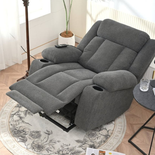 English Elm Power Lift Recliner Velvet Chair with Extended Footrest and Remote for Living Room Dark Gray W1028S00065