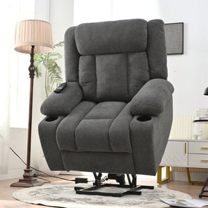 English Elm Power Lift Recliner Velvet Chair with Extended Footrest and Remote for Living Room Dark Gray W1028S00065