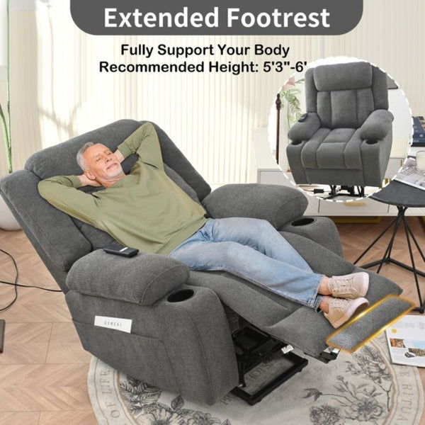 English Elm Power Lift Recliner Velvet Chair with Extended Footrest and Remote for Living Room Dark Gray W1028S00065