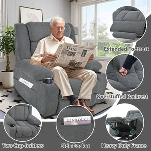 English Elm Power Lift Recliner Velvet Chair with Extended Footrest and Remote for Living Room Dark Gray W1028S00065