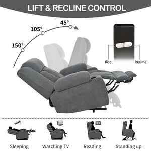 English Elm Power Lift Recliner Velvet Chair with Extended Footrest and Remote for Living Room Dark Gray W1028S00065