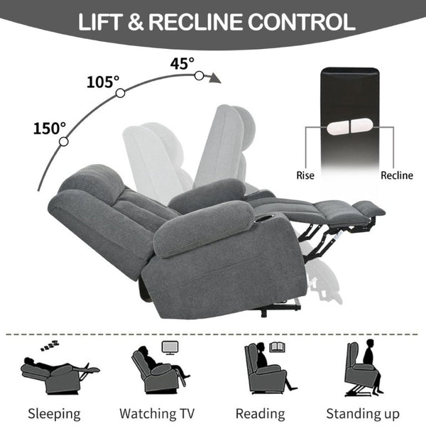 English Elm Power Lift Recliner Velvet Chair with Extended Footrest and Remote for Living Room Dark Gray W1028S00065