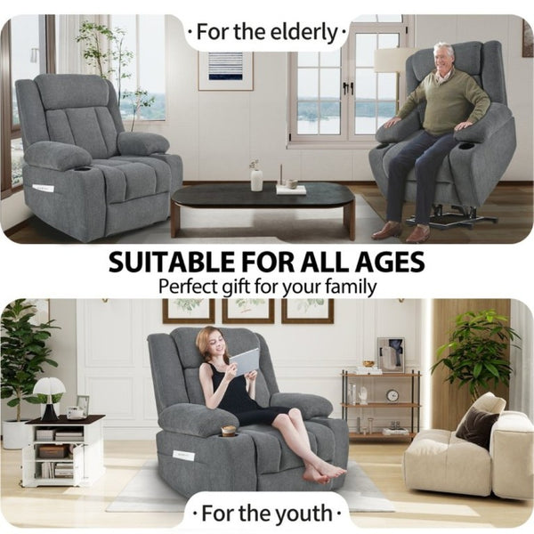 English Elm Power Lift Recliner Velvet Chair with Extended Footrest and Remote for Living Room Dark Gray W1028S00065