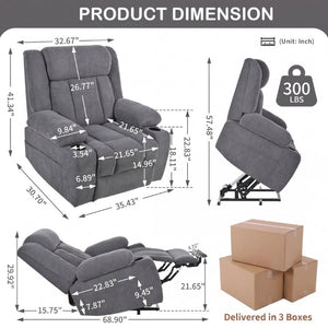 English Elm Power Lift Recliner Velvet Chair with Extended Footrest and Remote for Living Room Dark Gray W1028S00065