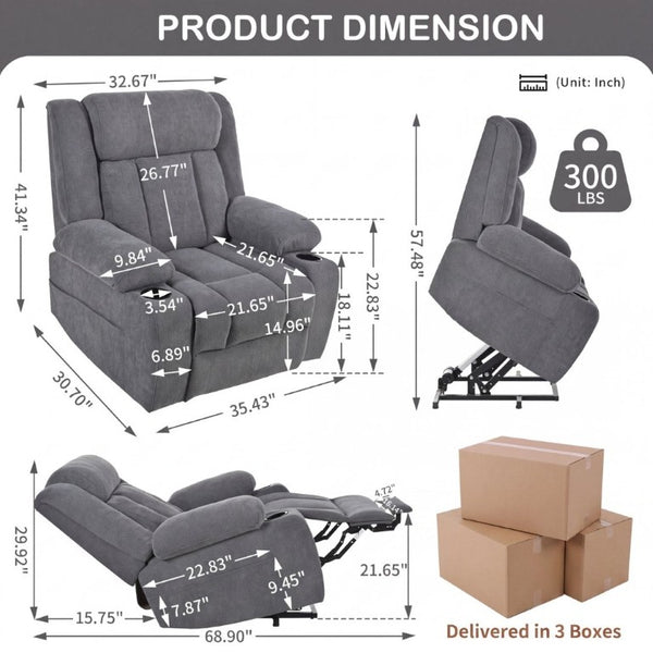 English Elm Power Lift Recliner Velvet Chair with Extended Footrest and Remote for Living Room Dark Gray W1028S00065