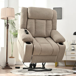 English Elm Power Lift Recliner Velvet Chair with Extended Footrest and Remote for Living Room Brown W1028S00066