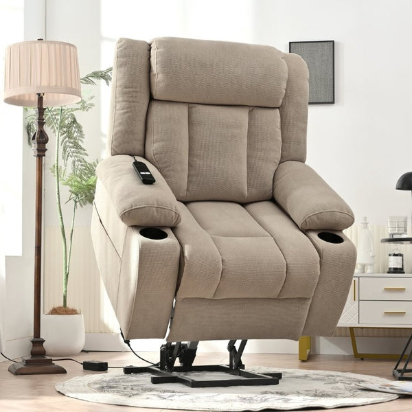 English Elm Power Lift Recliner Velvet Chair with Extended Footrest and Remote for Living Room Brown W1028S00066