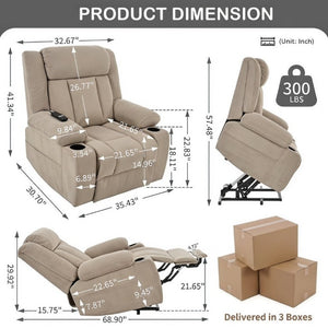 English Elm Power Lift Recliner Velvet Chair with Extended Footrest and Remote for Living Room Brown W1028S00066
