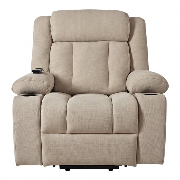 English Elm Power Lift Recliner Velvet Chair with Extended Footrest and Remote for Living Room Brown W1028S00066