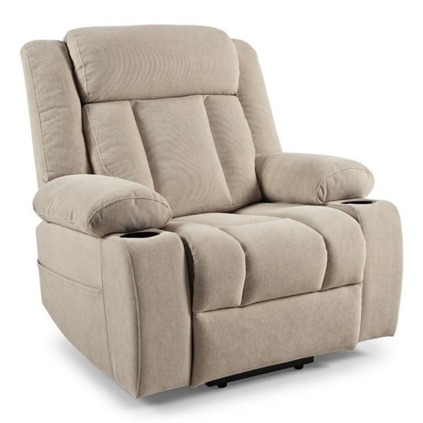 English Elm Power Lift Recliner Velvet Chair with Extended Footrest and Remote for Living Room Brown W1028S00066
