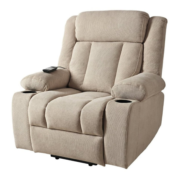 English Elm Power Lift Recliner Velvet Chair with Extended Footrest and Remote for Living Room Brown W1028S00066