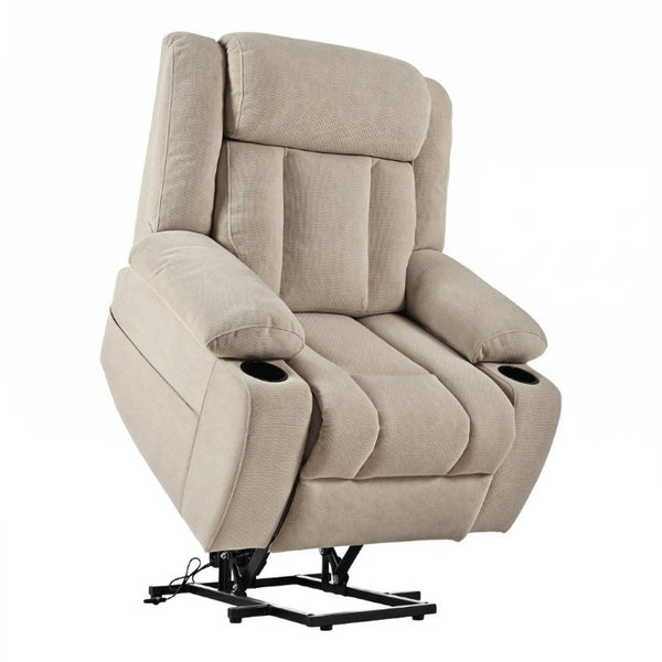 English Elm Power Lift Recliner Velvet Chair with Extended Footrest and Remote for Living Room Brown W1028S00066