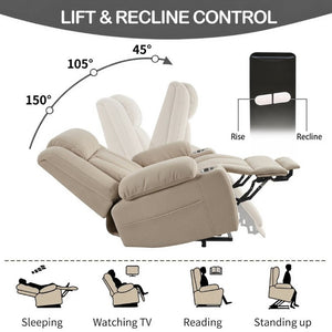 English Elm Power Lift Recliner Velvet Chair with Extended Footrest and Remote for Living Room Brown W1028S00066