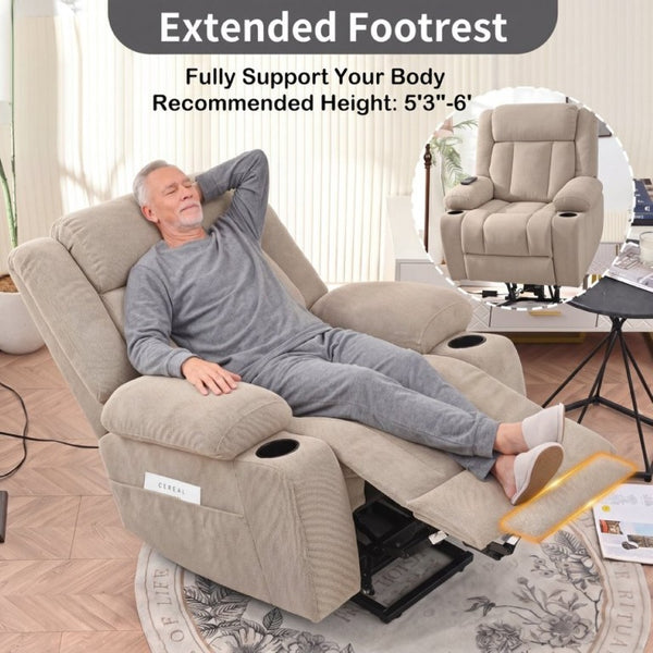 English Elm Power Lift Recliner Velvet Chair with Extended Footrest and Remote for Living Room Brown W1028S00066