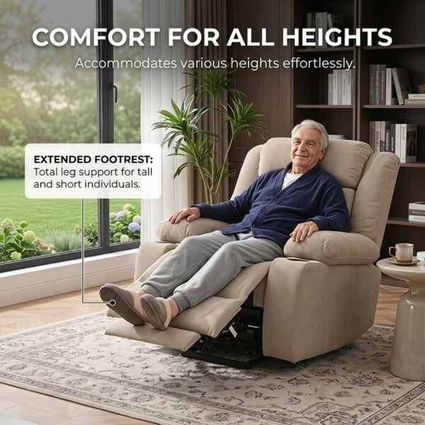 English Elm Power Lift Recliner Velvet Chair with Extended Footrest and Remote for Living Room Brown W1028S00066