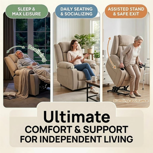 English Elm Power Lift Recliner Velvet Chair with Extended Footrest and Remote for Living Room Brown W1028S00066