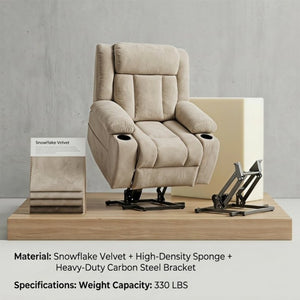 English Elm Power Lift Recliner Velvet Chair with Extended Footrest and Remote for Living Room Brown W1028S00066